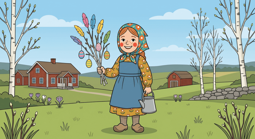 Barn utklädda till påskkärringar för att fira påsk.