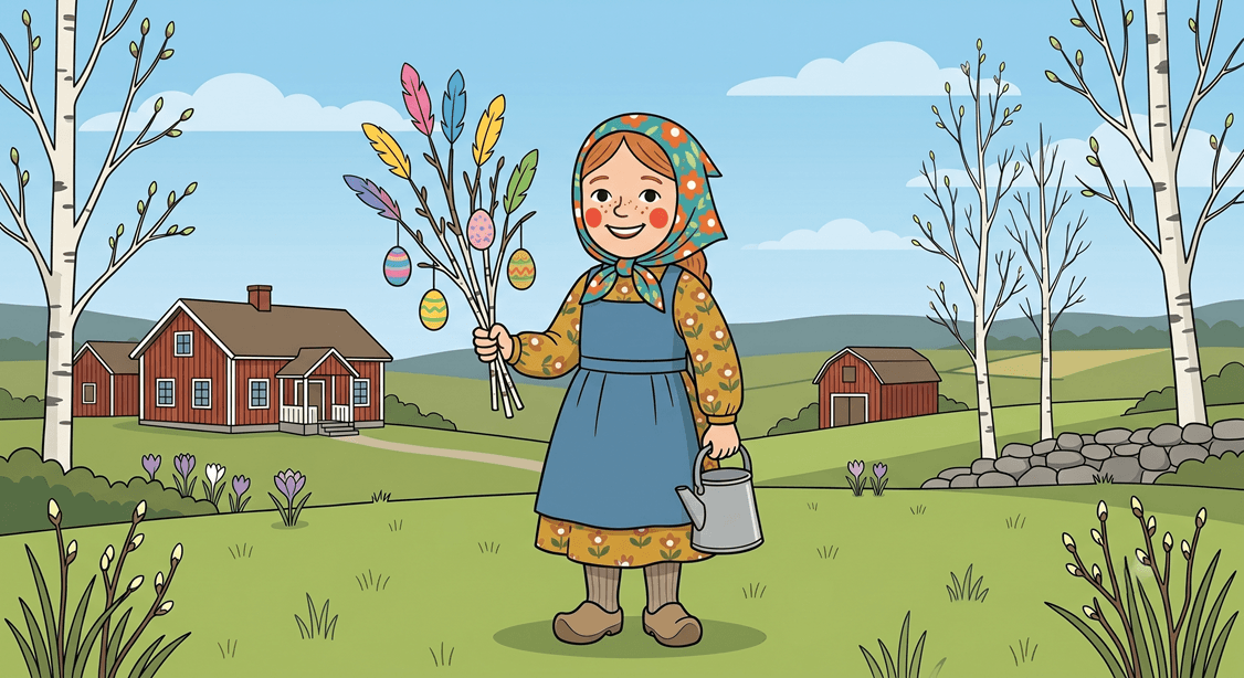 Barn utklädda till påskkärringar för att fira påsk.