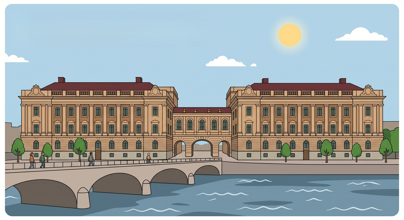 Exteriörbild av Sveriges riksdagshus i Stockholm.