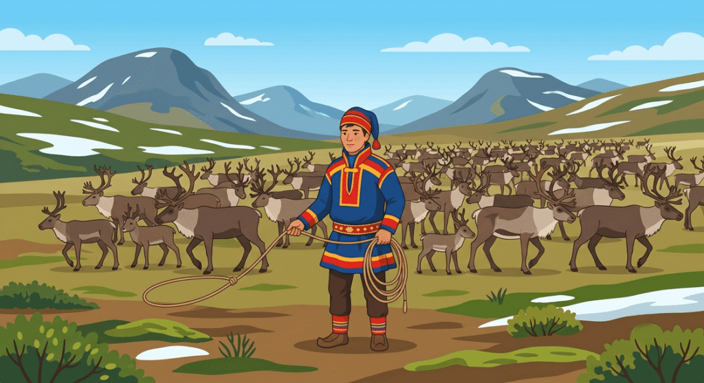 En same som arbetar med renskötsel i Sápmi, Sveriges urfolk.